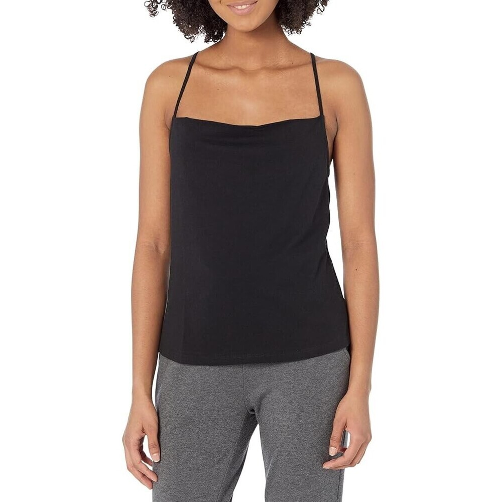 SKIN Organic Pima Cotton Adriane Cowl Cami Top Women's 1 Black Pajama ERK879